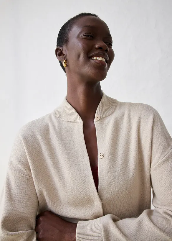 Gilet en maille oversize, coton et laine mérinos, bonprix