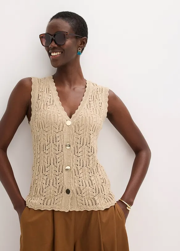 Gilet sans manches en maille ajourée, bonprix