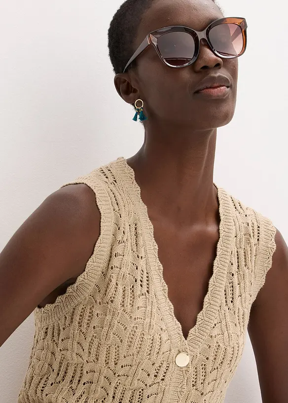 Gilet sans manches en maille ajourée, bonprix