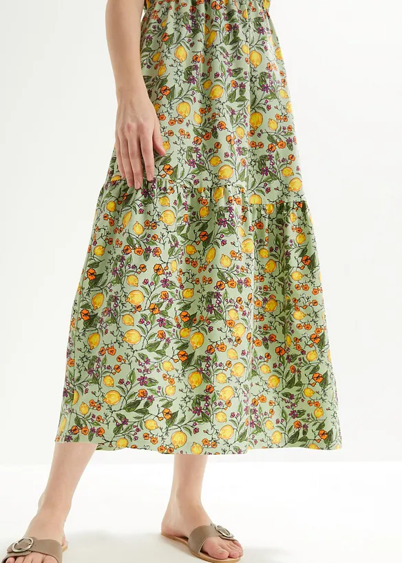 Robe midi à col rond et volants en jersey de coton, bonprix