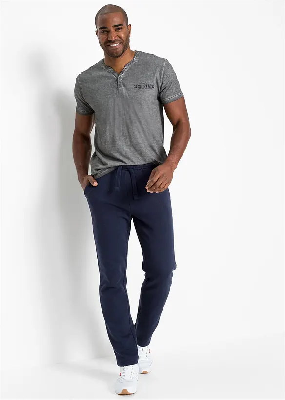 T-shirt col tunisien, aspect délavé, 100% coton, bonprix
