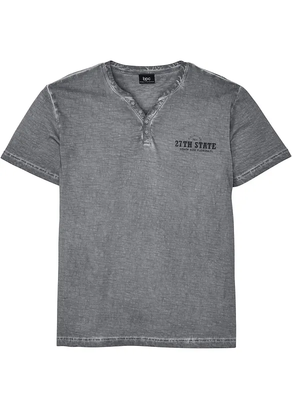 T-shirt col tunisien, aspect délavé, 100% coton, bonprix