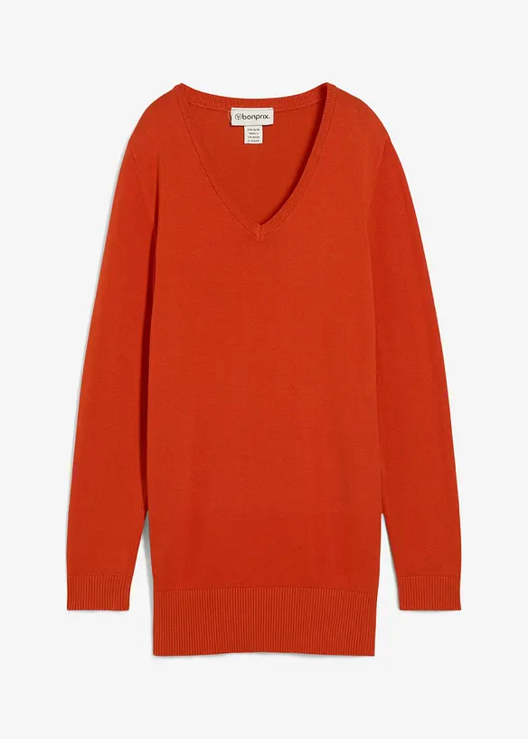 Pull long basique à col V, bonprix
