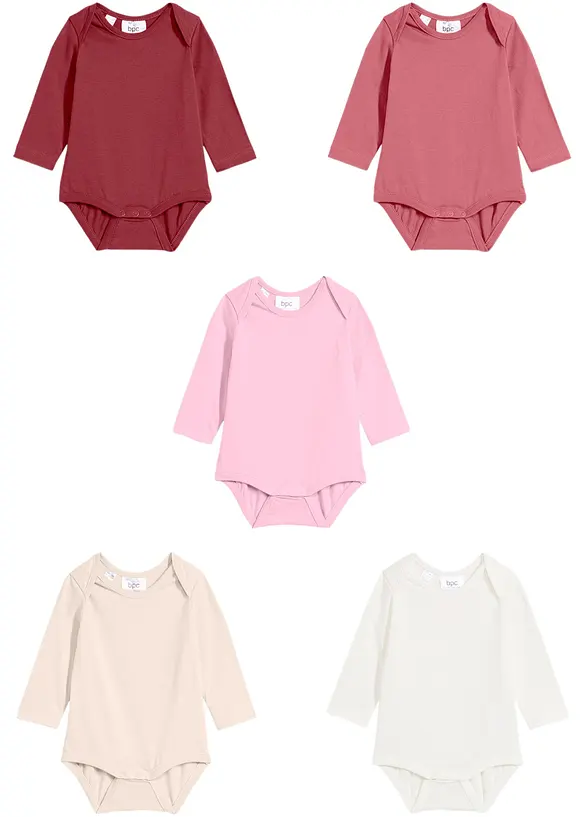 Lot de 5 bodies bébé manches longues 100% coton, bonprix