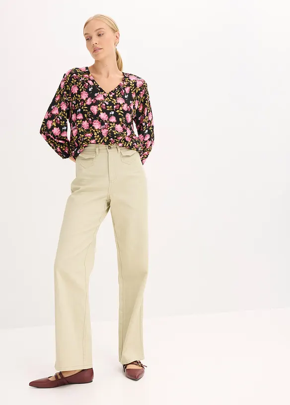 Pantalon taille haute en twill 100% coton, bonprix