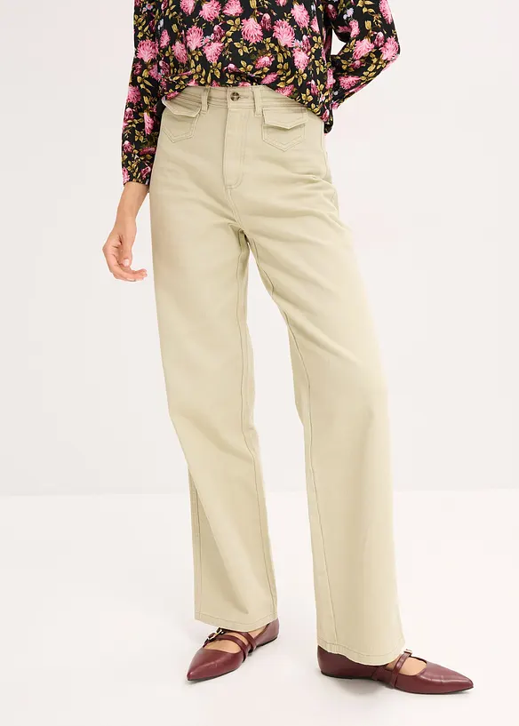 Pantalon taille haute en twill 100% coton, bonprix