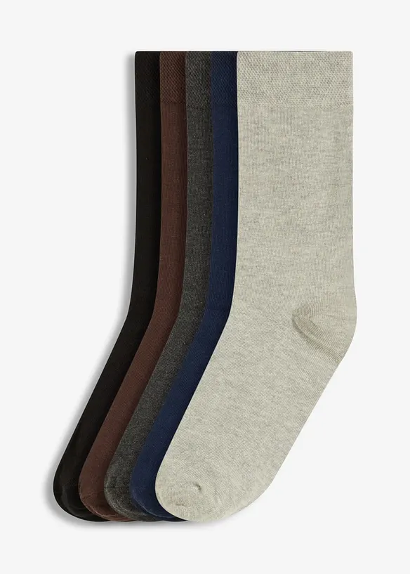 Lot de 5 paires de chaussettes à bord non comprimant, coton majoritaire, bonprix