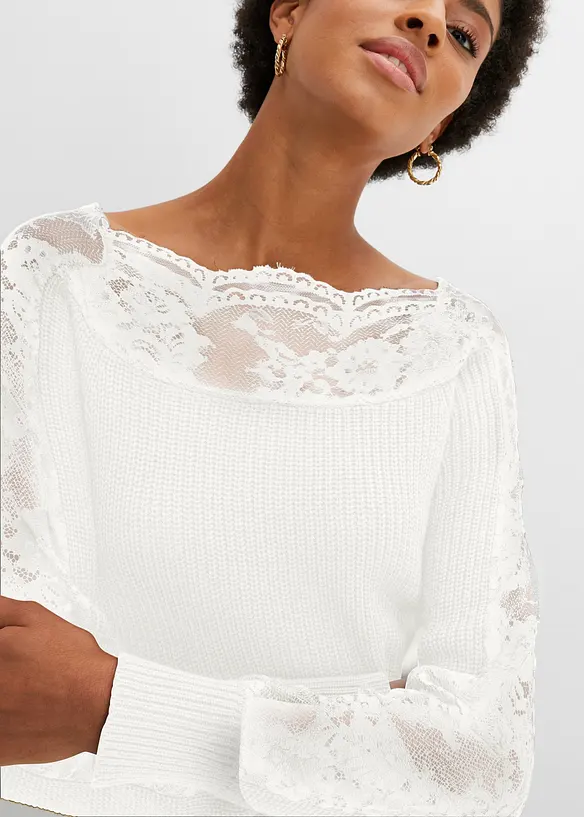 Pull avec dentelle, bonprix