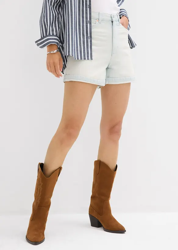 Short en jean taille haute, peu extensible, bonprix