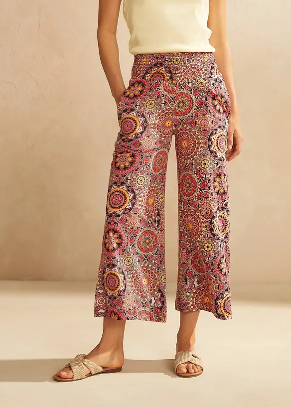 Jupe-culotte large en jersey avec large taille smokée, longueur 7/8, bonprix
