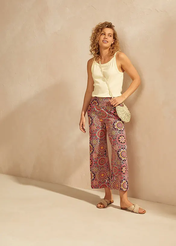 Jupe-culotte large en jersey avec large taille smokée, longueur 7/8, bonprix