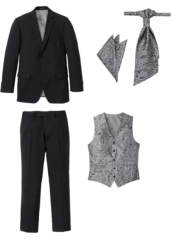 Costume 5 pièces avec gilet et cravate, Regular, bonprix