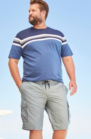 Homme - T-shirt confort pour le ventre - indigo clair rayé