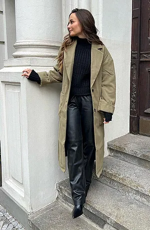 Femme - Manteau aspect laine - kaki