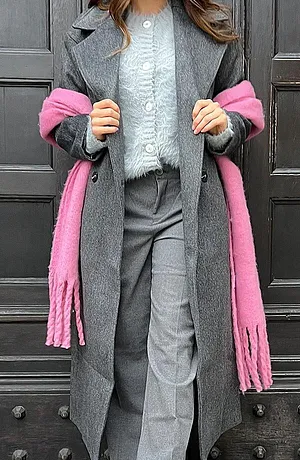 Femme - Manteau croisé oversize aspect laine - anthracite chiné
