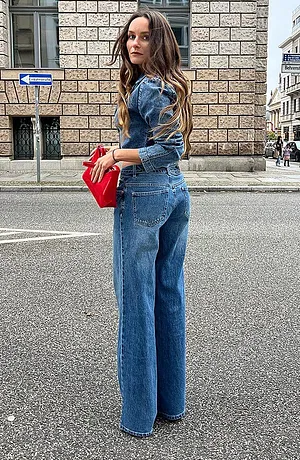 Femme - Blazer court en jean - bleu denim