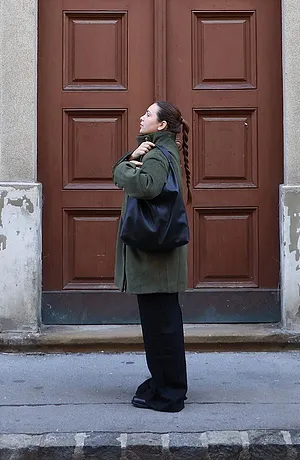 Femme - Manteau court aspect laine - olive foncé