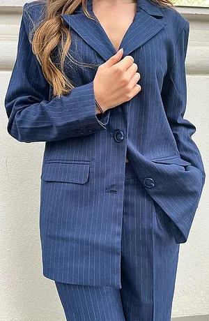 Femme - Blazer court à fines rayures - bleu foncé/blanc cassé rayé