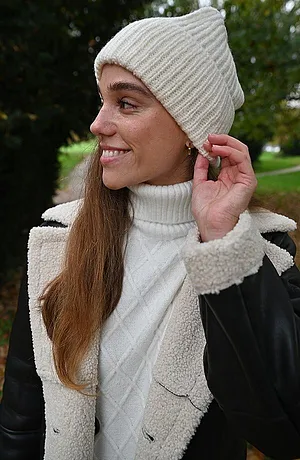 Femme - Bonnet en maille - blanc cassé