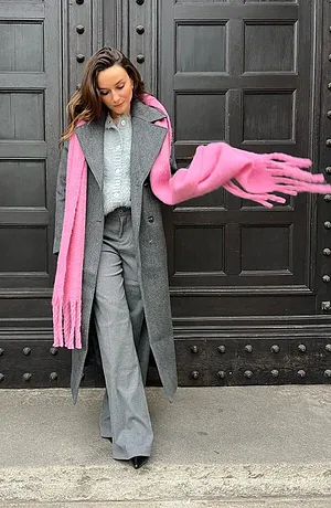 Femme - Manteau croisé oversize aspect laine - anthracite chiné