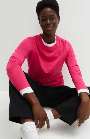 Femme - T-shirt manches longues Essential Slim Fit, sans coutures - pink lady