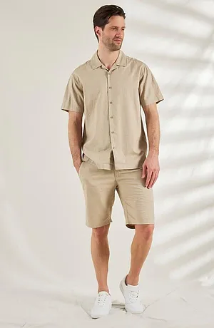Heisenberg_FutureUse - Chemise manches courtes en lin majoritaire, ample - sable