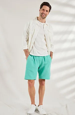 Homme - Chemise en lin à manches retroussables - blanc