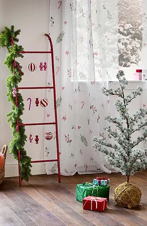 Maison - Voilage avec imprimé Noël (1 pce) - blanc/vert/rouge
