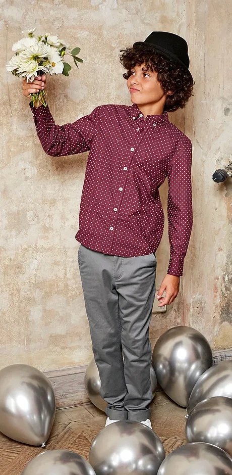 Enfant - Chemise, Slim Fit - rouge érable à motif