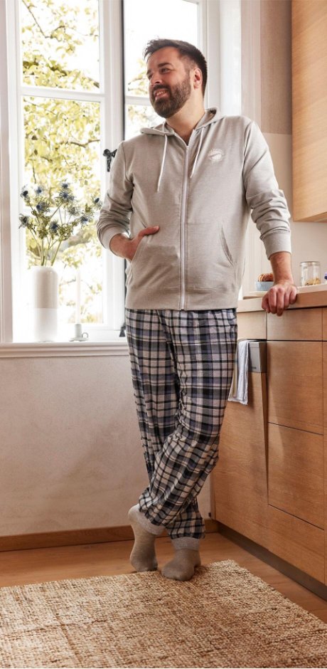 Homme - Pantalon de pyjama en jersey - gris clair chiné à carreaux