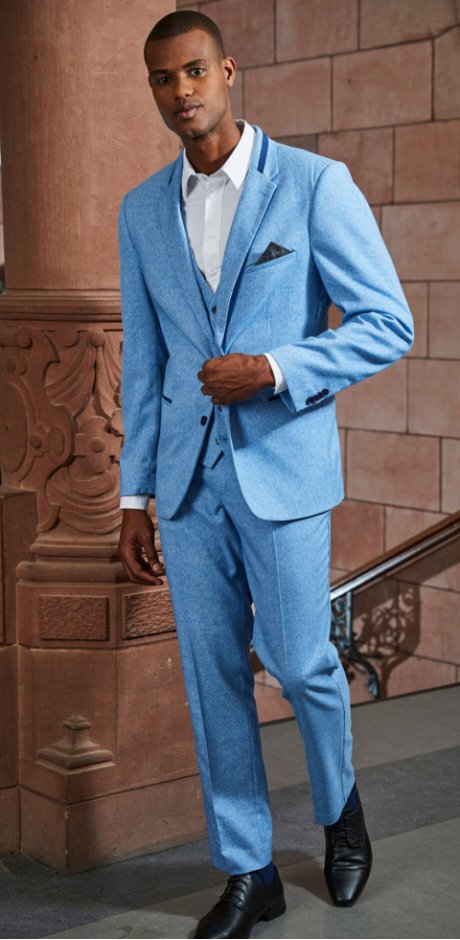 Homme - Costume 3 pièces : veste de costume, pantalon, gilet sans manches - bleu chiné