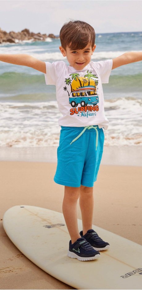 Enfant - T-shirt + short enfant (Ens. 2 pces.) - blanc/turquoise moyen/jaune safran imprimé