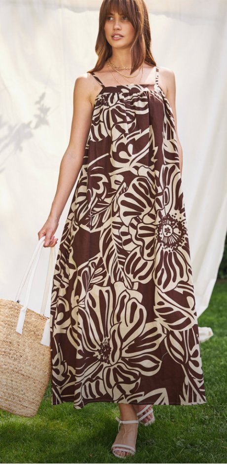 Femme - Robe longue imprimée en lin majoritaire - marron terre floral