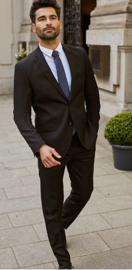Homme - Costume 3 pièces : veste de costume, pantalon, cravate Slim Fit - noir
