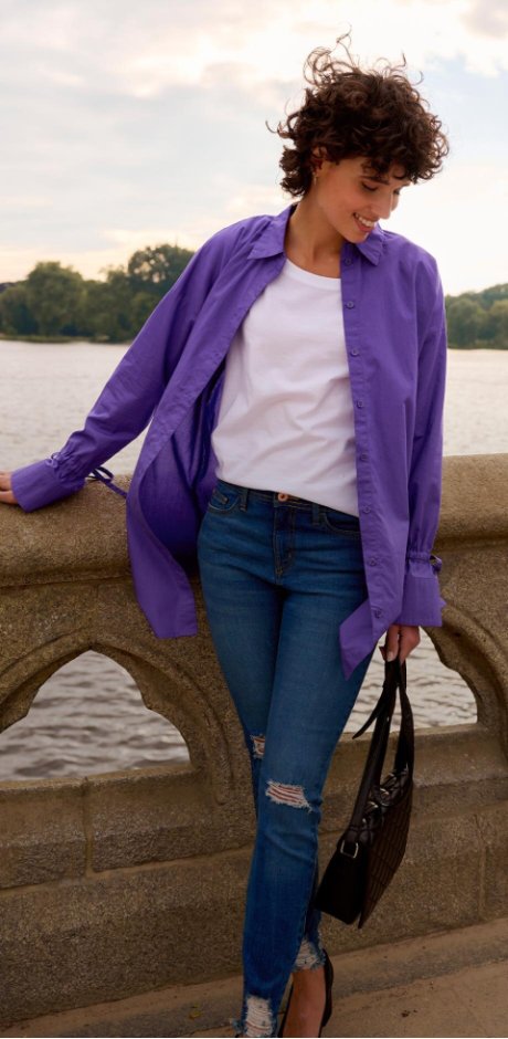 Femme - Chemise longue - violet jacinthe