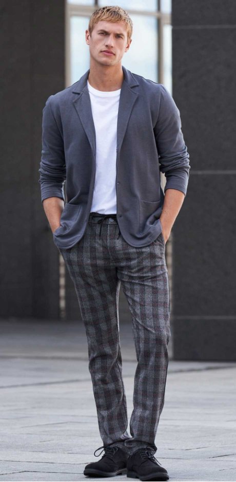 Homme - Pantalon chino à taille extensible Slim Fit, Straight - anthracite chiné à carreaux
