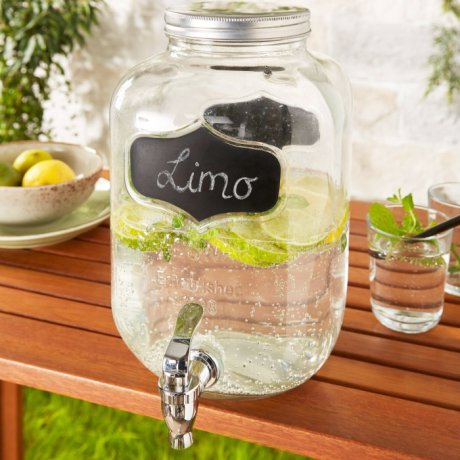 Maison - Distributeur de boisson en verre avec robinet - transparent/argenté