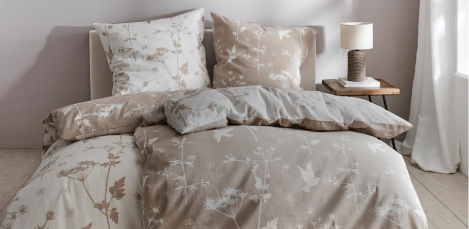 Maison - Parure de lit réversible avec fleurs et feuilles raffinées - beige-blanc