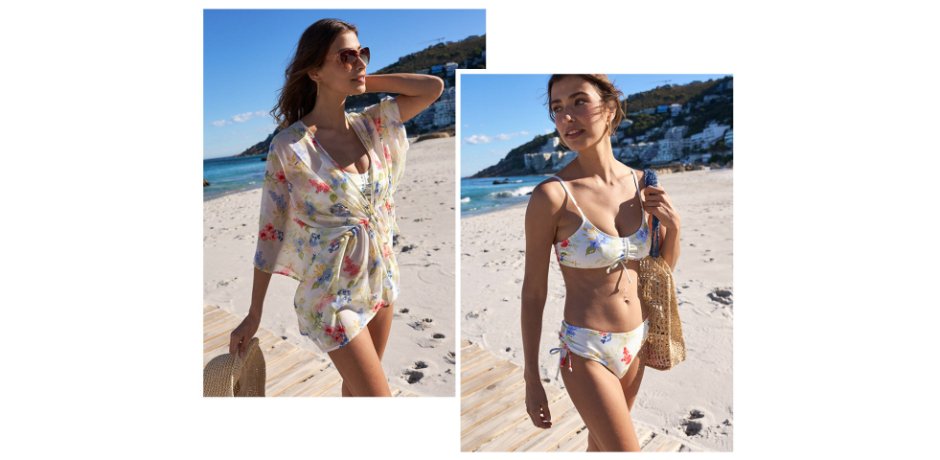Inspiration - Blouse kimono de plage en polyester recyclé - blanc cassé/multicolore à fleurs