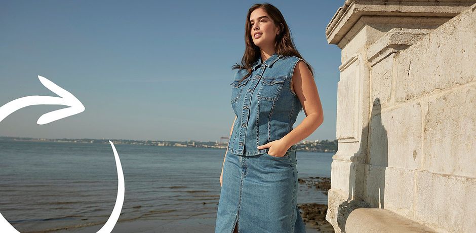 Femme - Gilet court sans manches en jean - bleu denim