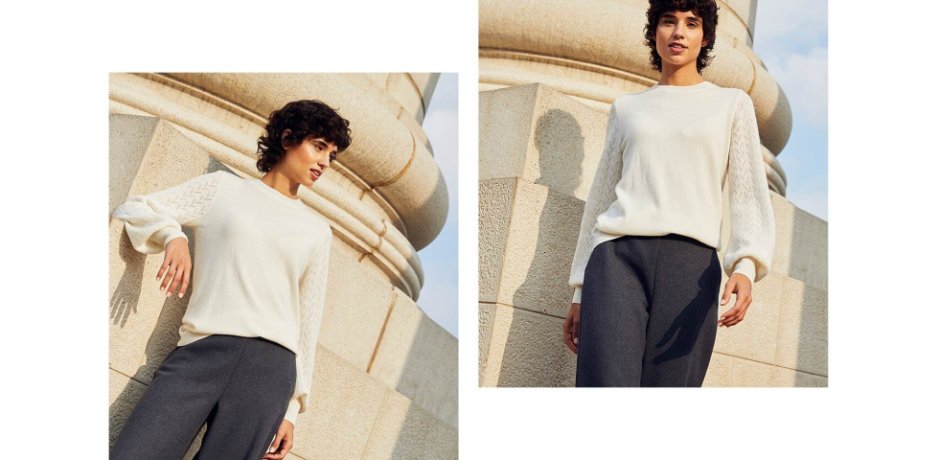 Femme - Pull en laine avec teneur en Good Cashmere Standard® - blanc cassé