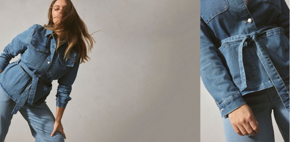 Inspiration - Veste en jean cargo avec ceinture - denim bleu