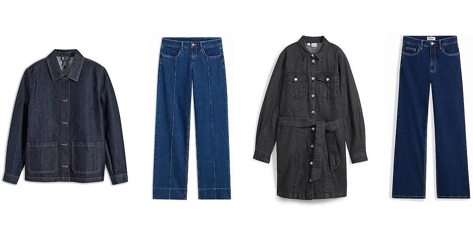 Femme - Veste en jean loose, rinse wash - bleu foncé denim