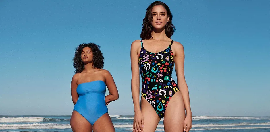 Femme - Maillot 1 pièce sculptant, maintien léger - noir/multicolore imprimé