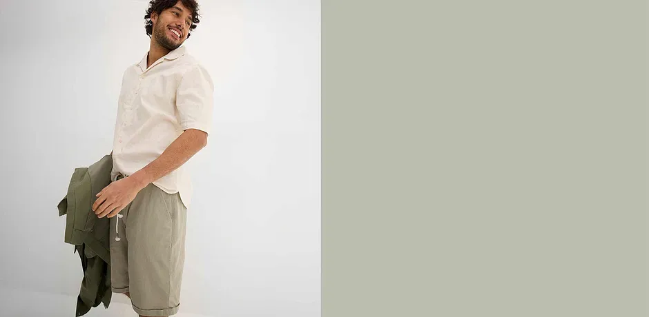 Homme - Chemise manches courtes en lin - beige naturel