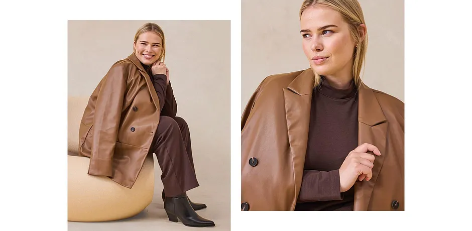 Tendance - Blazer oversize enduit - marron