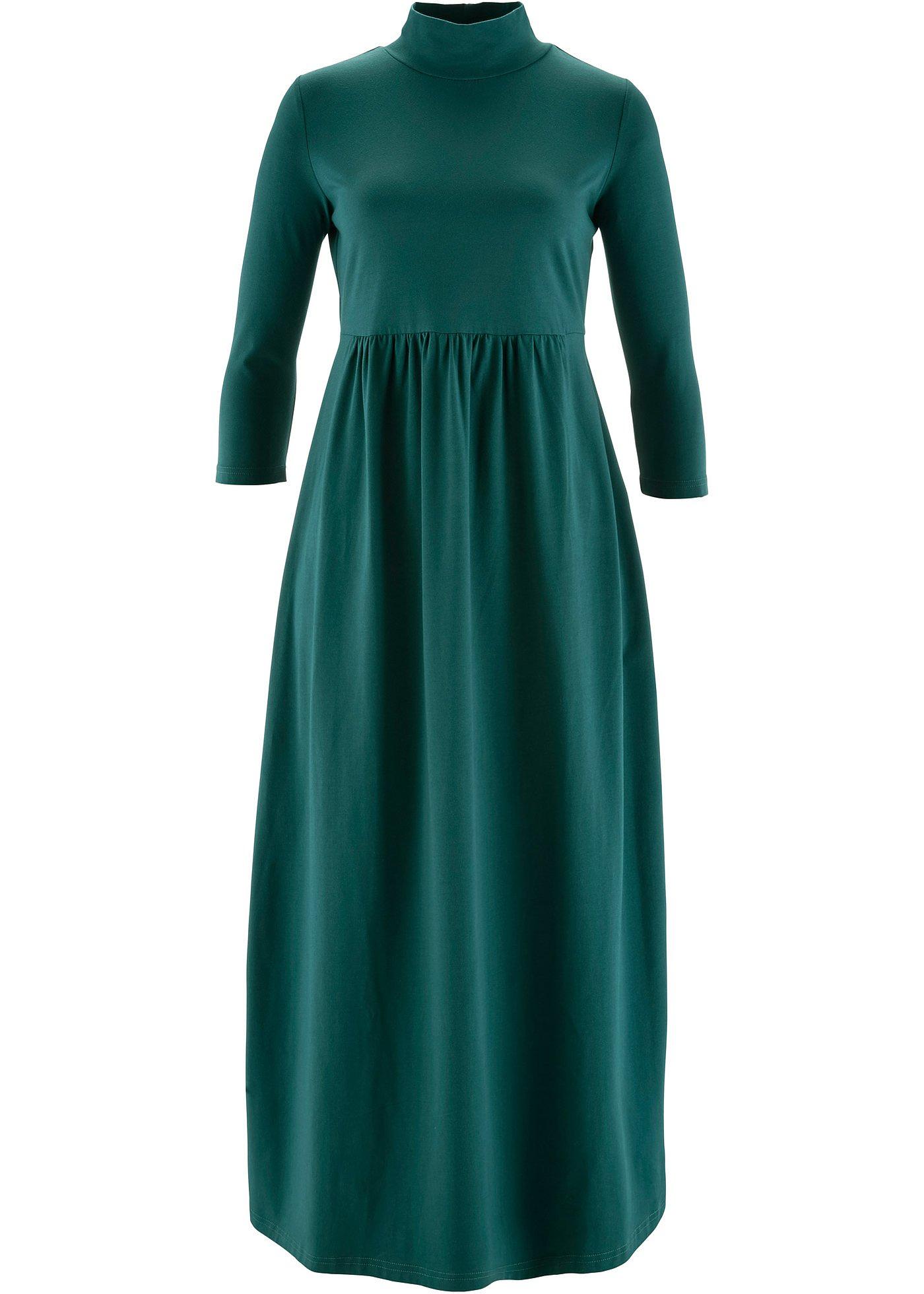 Robe Tshirt midi, manches 3/4 vert pétrole