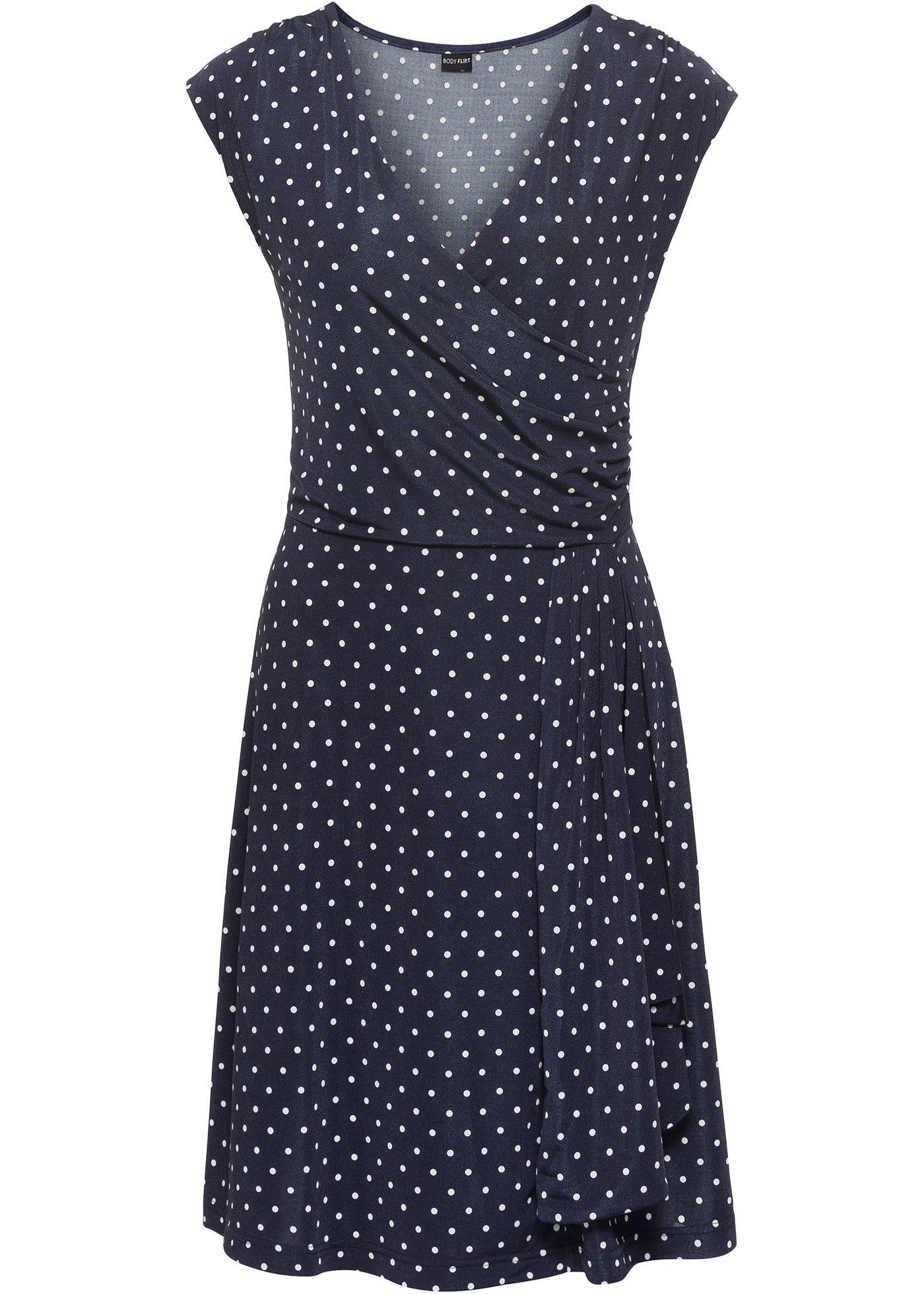 Robe en jersey à pois bleu foncé/écru Femme BODYFLIRT bonprixwa.be