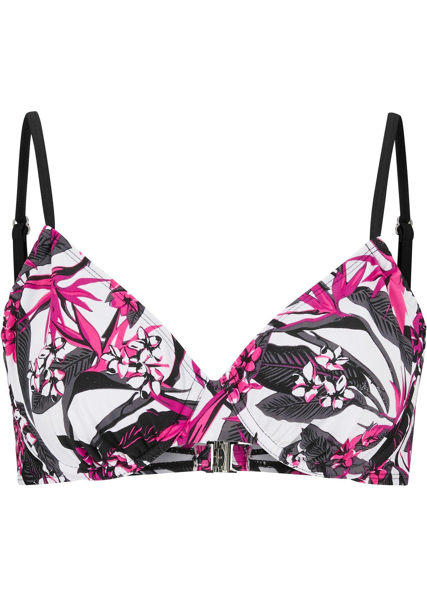 Haut de bikini à armatures noir/fuchsia à fleurs, Bon. C