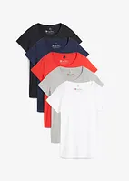 Lot de 5 tee-shirts col rond, manches courtes, bonprix